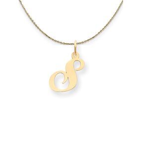 14k Yellow Gold LG Fancy Script Initial S Necklace - 24 Inch